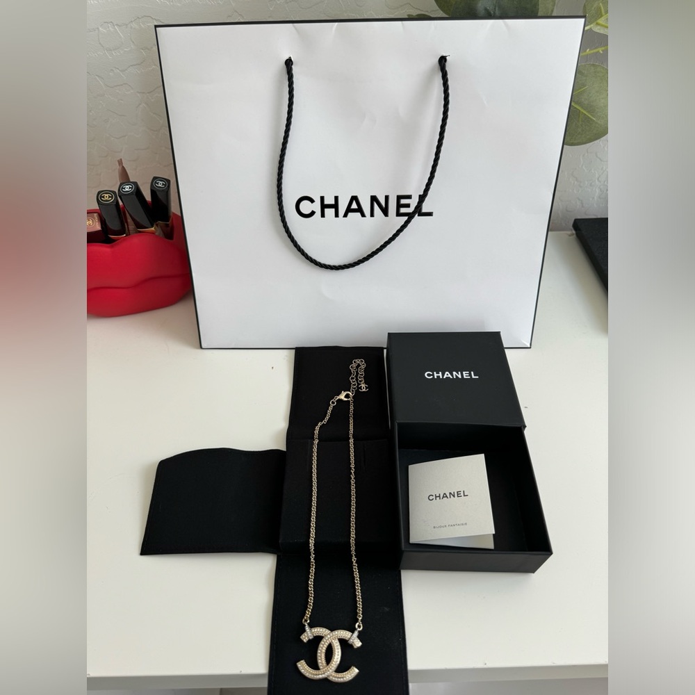 Chanel Gold Diamond Logo Necklace